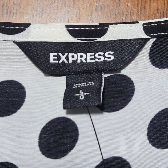 Express Womens Black White L Polka Dot Blouse Preppy Indie Patterncore Peplumcor - Picture 5 of 16
